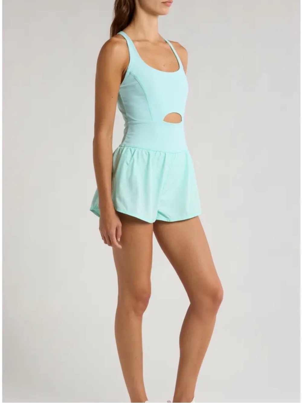 Free People Movement Righteous Runsie Aqua Crossback Athletic Romper